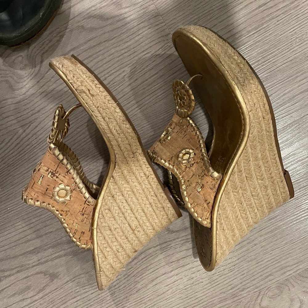 Jack Rogers size 9 Women’s cork and gold sandal wedges